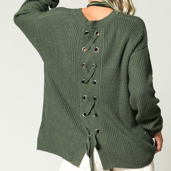 DONATED!!  Olive eyelet lace up pullover sweater - Picture 2 of 6
